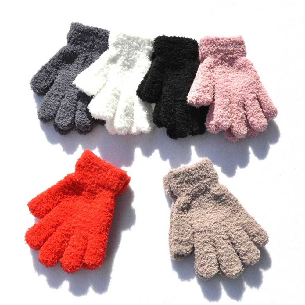 ☆YOLA☆ Hot Sale Coral Plush Mittens Boys Girls Candy Color Kids Gloves Winter Soft Warm 0-11 Years Old Baby Cartoon Lovely Full Fingers/Multicolor