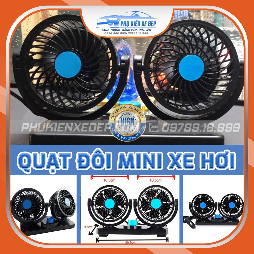 Quạt gió đôi nguồn điện 12v – 24v mini cho ô tô chất liệu hợp kim có phủ lớp tĩnh điện, thích hợp cho tất cả các dòng xe