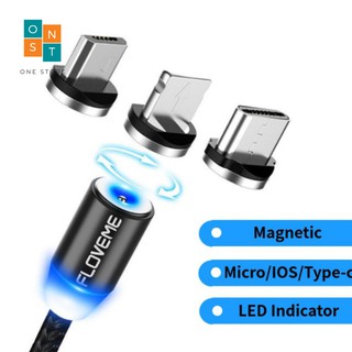 Cáp sạc nam châm 3 đầu samsung/iphone/type c dây bọc dù siêu bền có đèn led sạc nhanh