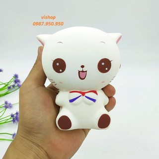 Squishy mèo tròn đeo nơ