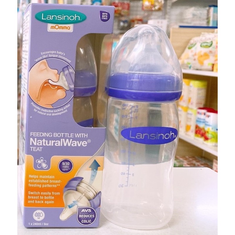 Bình sữa Lansinoh 240ml núm ti size M cho bé 3-6 tháng tuổi