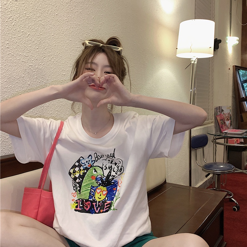 NRVP Áo Thun Nữ Ngắn Tay In Chữ Phong Cách Hàn Quốc