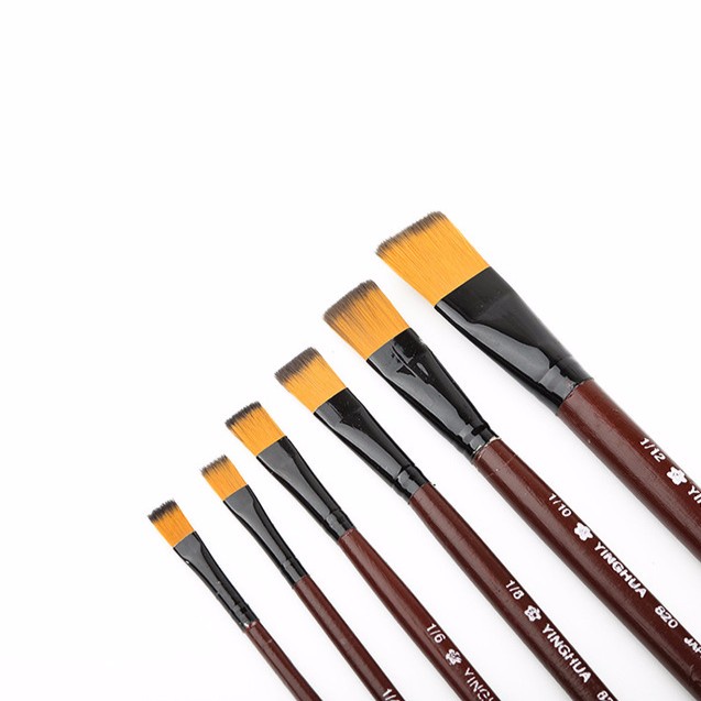 Bộ cọ 6 cây đầu bằng nâu mã hàng 820/Bộ cọ đầu bằng 6 cây