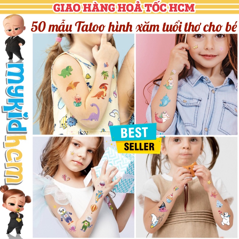 Sticker hình xăm dán tuổi thơ TATOO KHỦNG LONG MÁY BAY UNICORN BABY SHARK đồ chơi cho bé trai bé gái BỘ SƯU TẬP 1