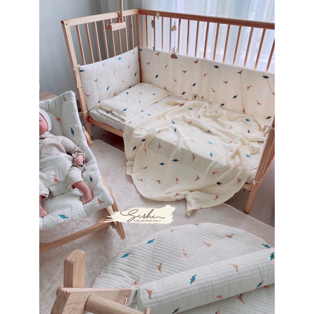 Set chăn gối đa năng vải xô muslin SISHI phong cách Hàn Quốc/ Set chăn gối đi lớp