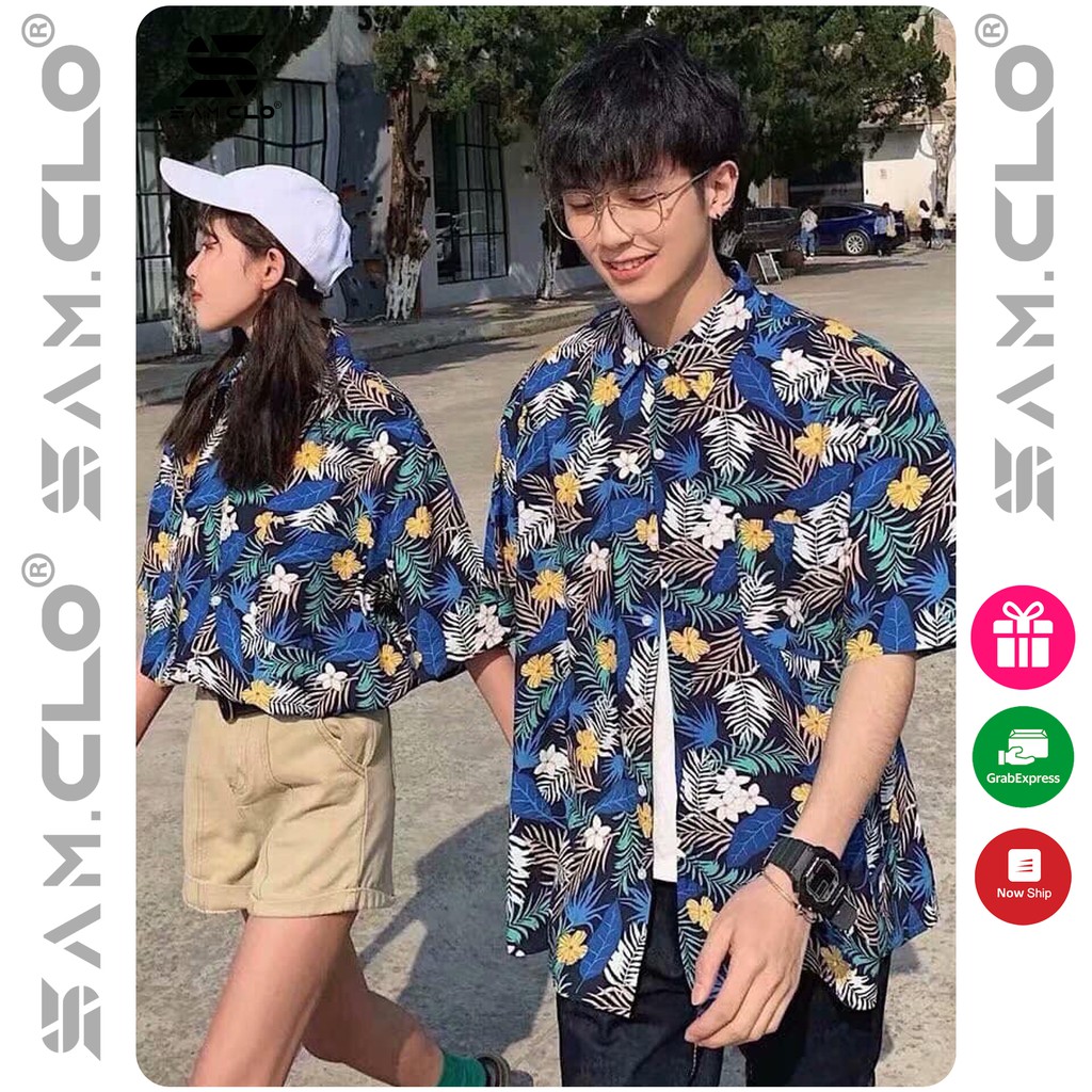 Áo SƠ MI NỮ form rộng in 3D cổ bẻ tay ngắn - lỡ dáng ulzzang freesize unisex mặc cặp, nhóm, hình CÂY HOA LÁ