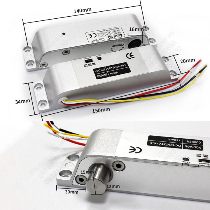 Khóa chốt cửa điện từ gắn nổi, loại thường khóa 12VDC  có độ trễ 0-3-6 giây,cửa gỗ, nhựa, nhôm