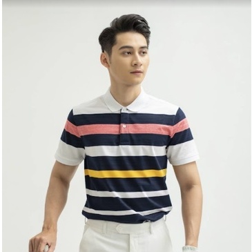 Áo thun polo nam Aristino APSG05S1 phông ngắn tay có cổ bẻ dáng Golf fit phối màu kẻ ngang vải cotton cao cấp mềm mát