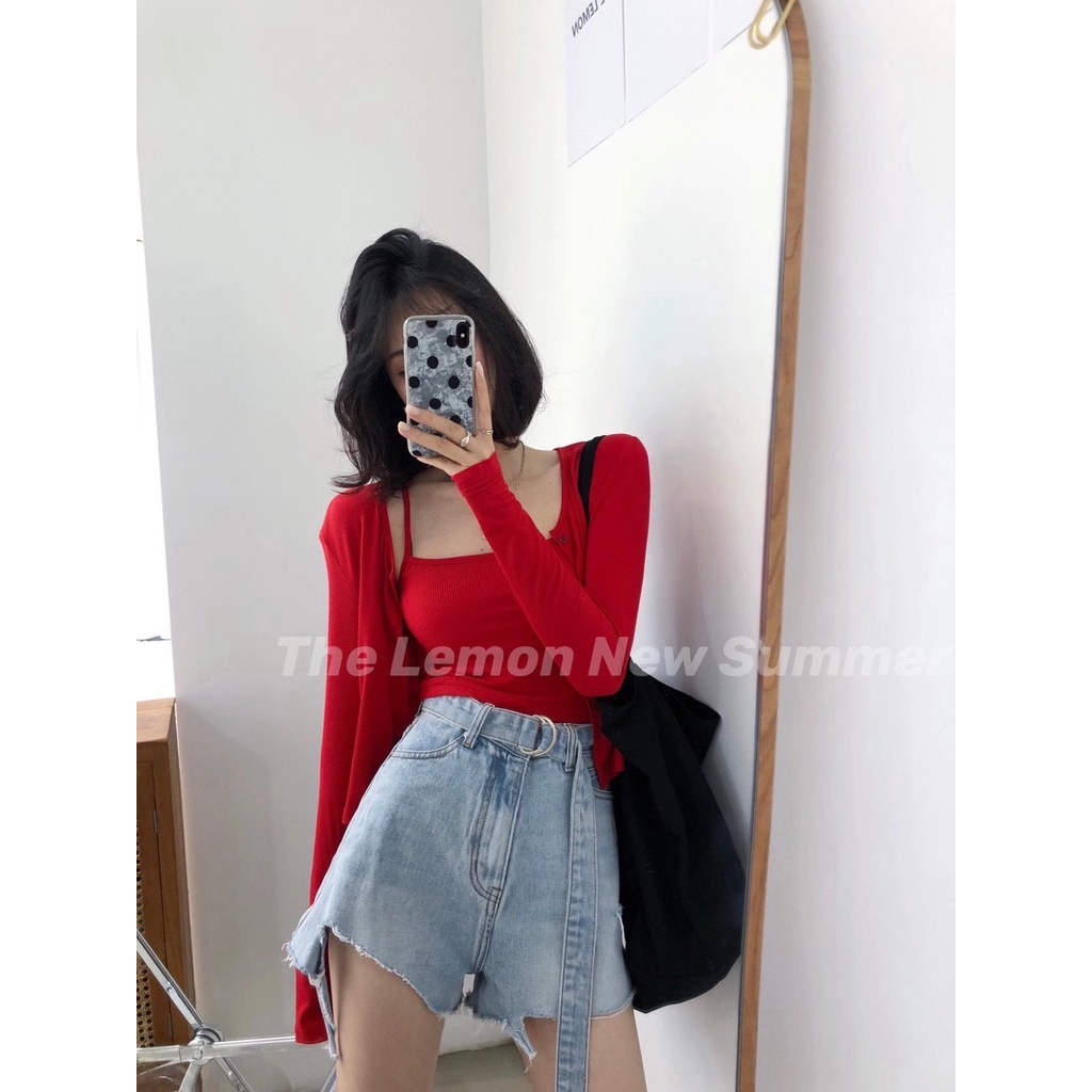 Set Áo Hai Dây + Áo Khoác Cardigan Dáng Croptop - Tharo Clothing