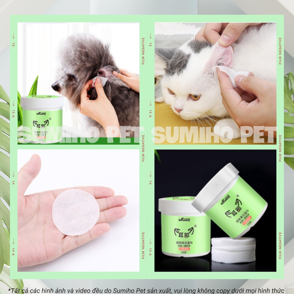 Giấy lau tai cho chó mèo Borammy chiết xuất lô hội (Hộp 130 miếng) phòng tránh các bệnh về tai ở thú cưng