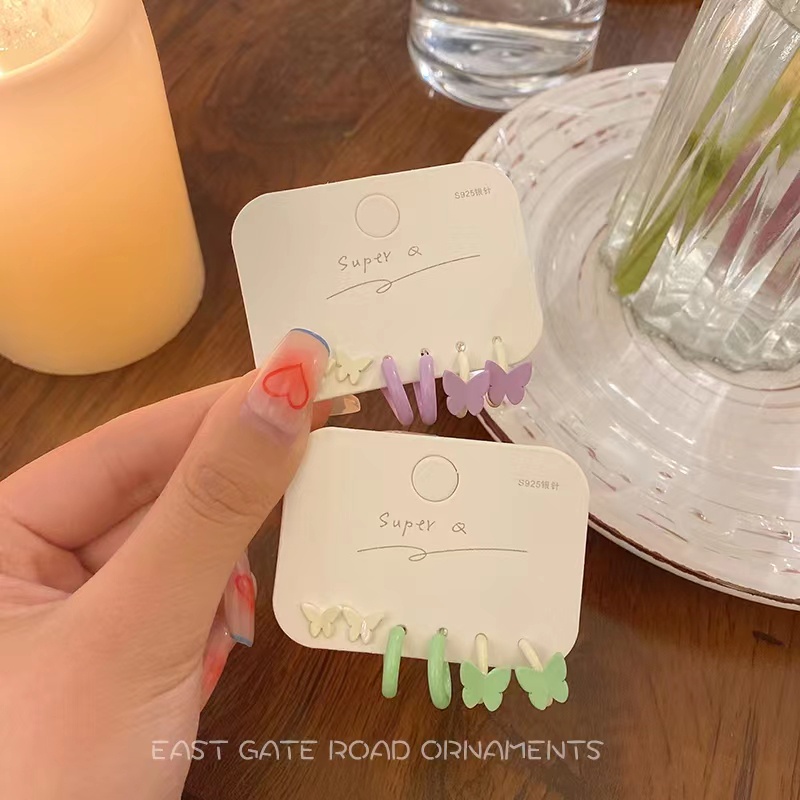 Set 3 Đôi Khuyên Tai Hình Bướm Nhiều Màu Sắc