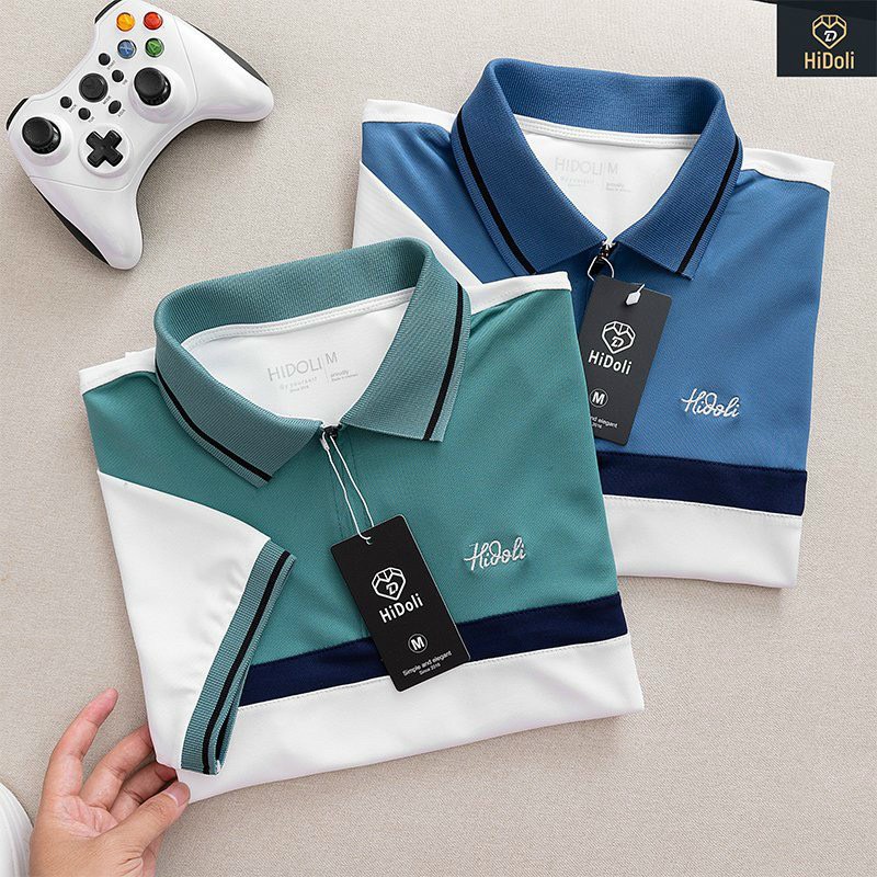 Áo thun Polo nam thiết kế phối xanh vải cotton cá sấu thoáng mát trẻ trung