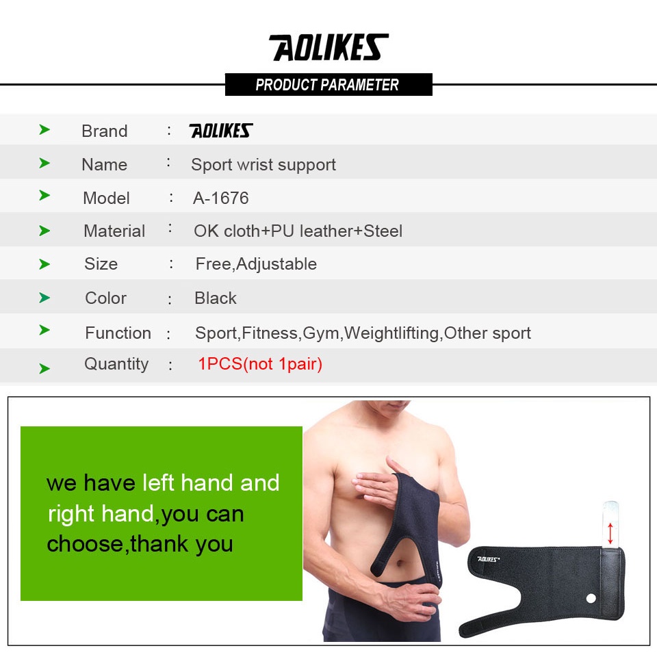 Aolikes 1 Miếng Nẹp Cổ Tay Hỗ Trợ Nâng Tạ / Tập Gym / Thể Thao