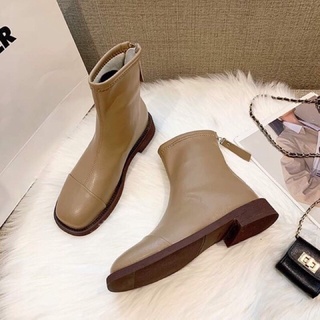 Boot ngắn cổ mũi tròn đế dẹt