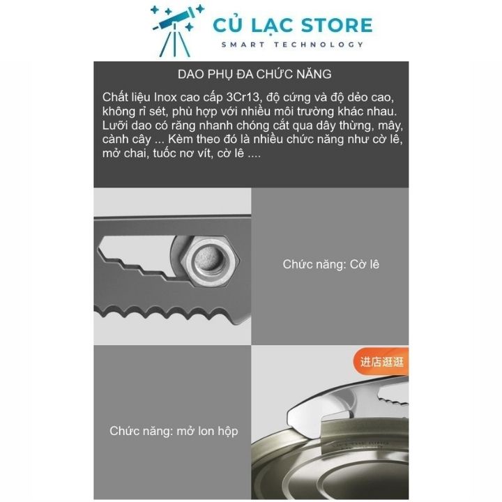 Búa rìu dã ngoại đa năng kết hợp đèn Led