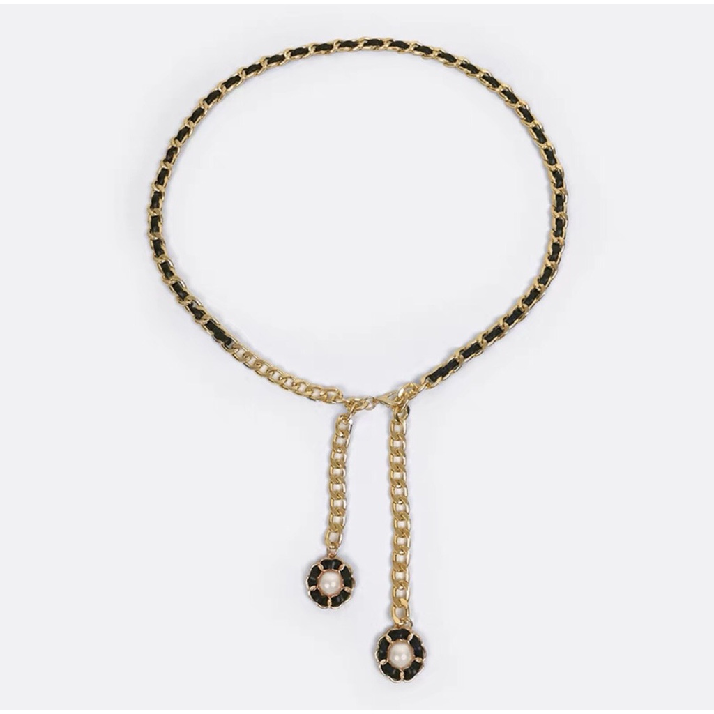 Đai váy belt xích phối da hoa ngọc trai hàng cao cấp loại 1