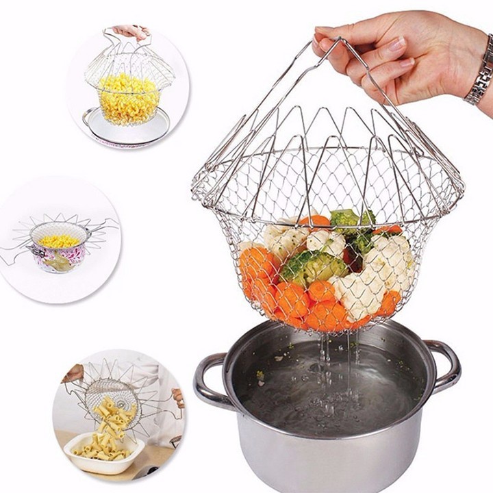 Rổ nhúng dầu chiên hấp luộc củ quả inox đa năng Rổ lưới chiên gấp gọn tiện dụng