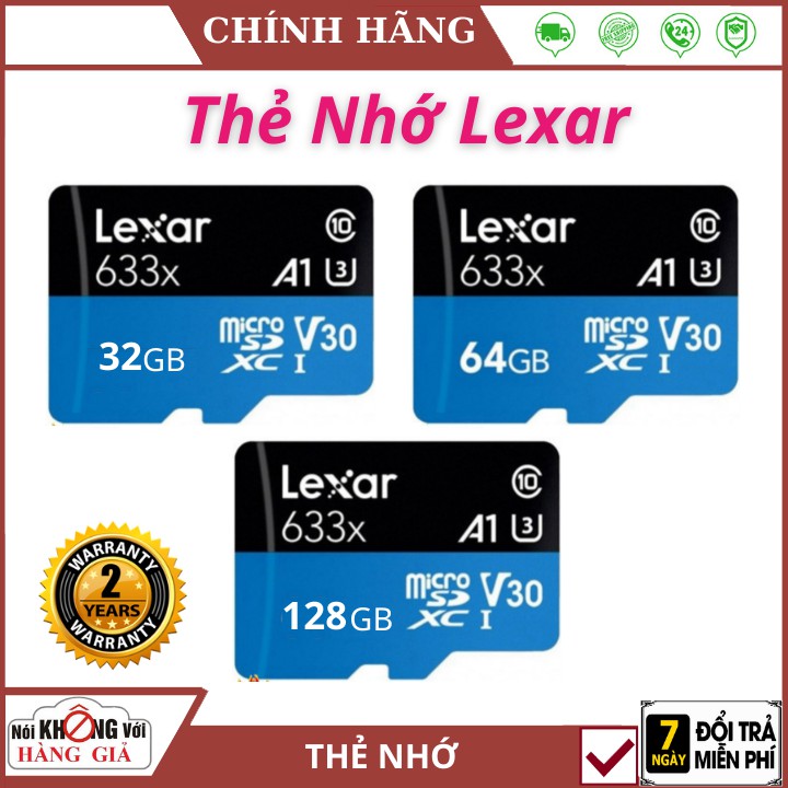 Thẻ nhớ Micro SD 32G / 64G / 128G lexar - tốc độ cao chuyện dụng cho Camera, Smartphone, loa đài, BH 2 năm 1 đổi 1