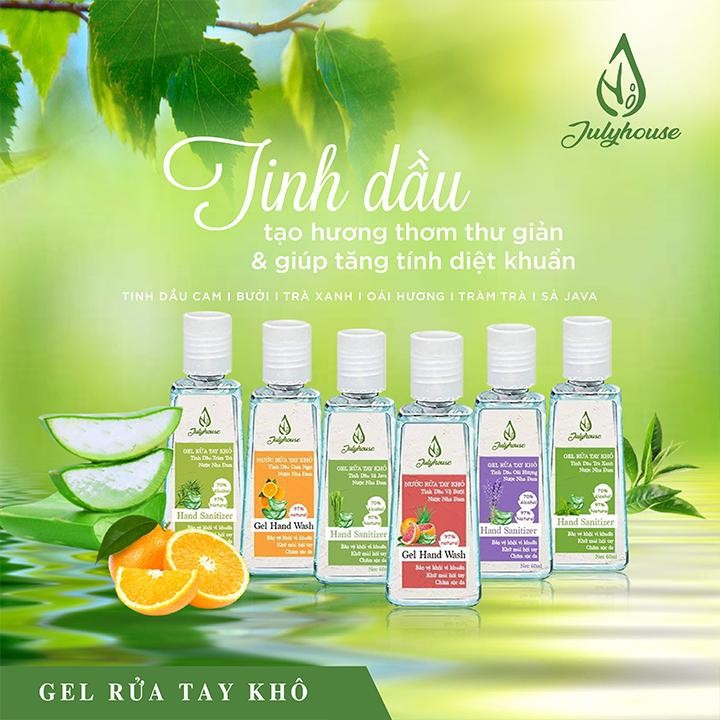Gel rửa tay khô tinh dầu Bưởi Chùm và Nha Đam 100ml JULYHOUSE - Hàng Chính Hãng