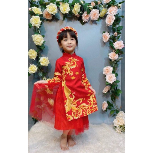 ÁO DÀI GẤM BÉ GÁI BÉ TRAI SIZE ĐẠI CỒ 8-40kg (mẫu ngẫu nhiên)