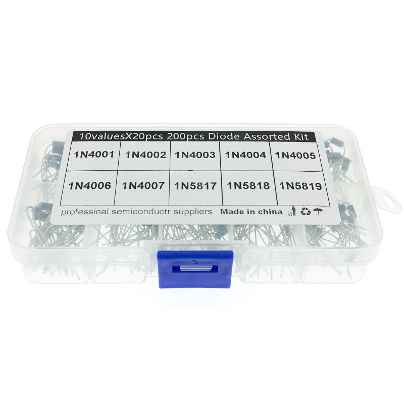 Set 200 Điốt Chỉnh Lưu 10Values x20 1N4001~1N4007 1N5817 1N5818 1N5819 Kèm Hộp Đựng