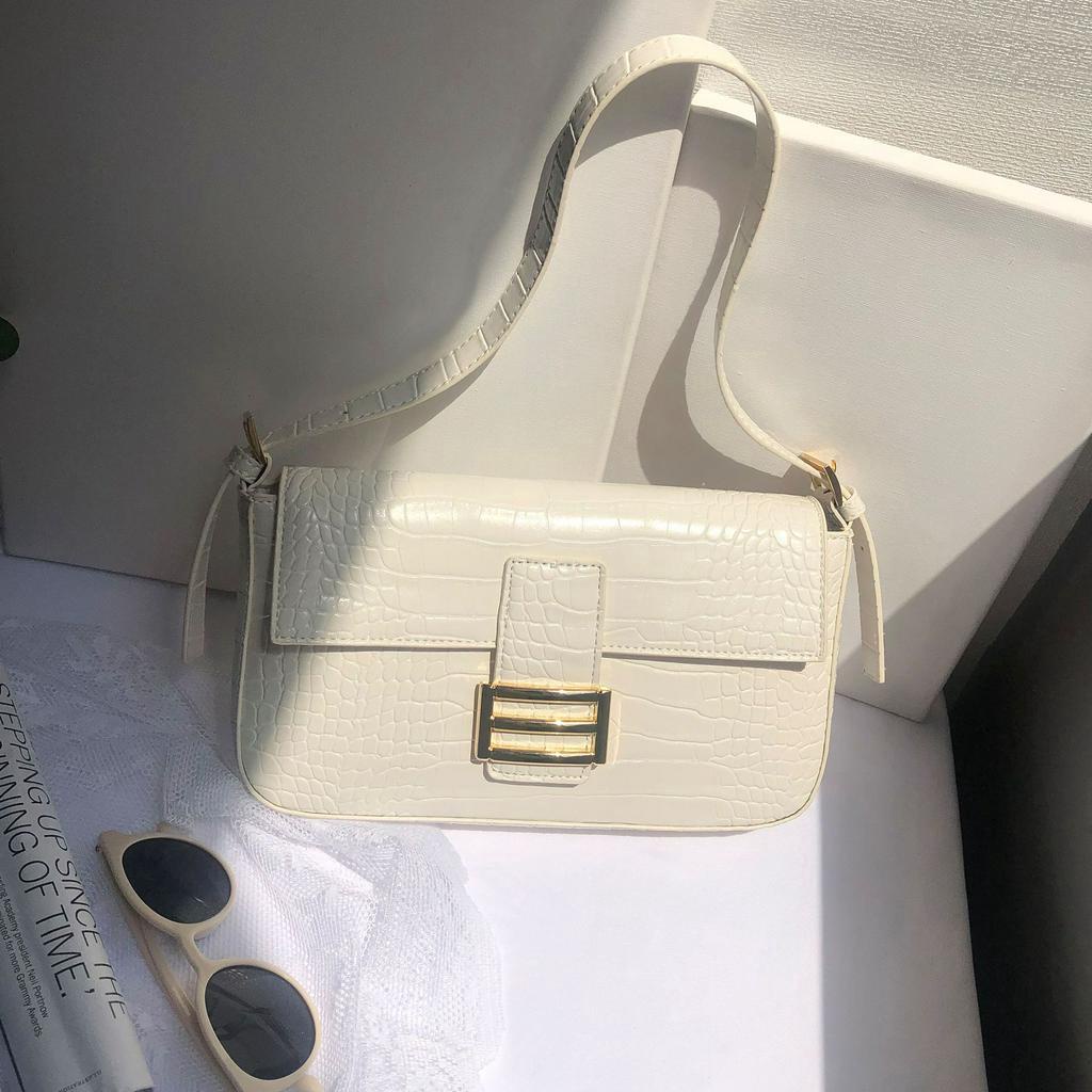 Túi kẹp nách giả da cá sấu phối khóa kim loại thời trang cho nữ