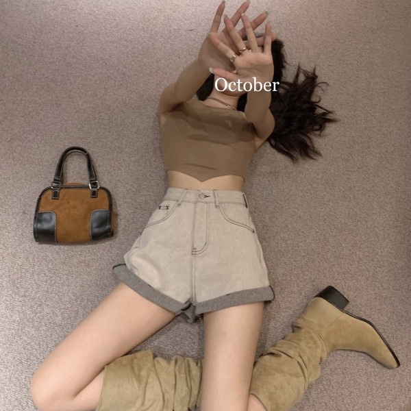 Quần Short Denim Lưng Cao Ống Rộng Thời Trang Mùa Hè Cho Nữ