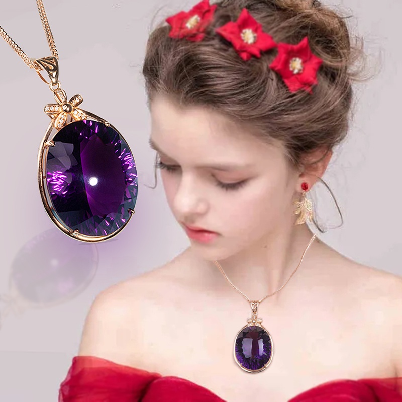 Vòng cổ Mặt Đá Thạch Anh Tím Tự Nhiên Thời Trang Cho Nữ