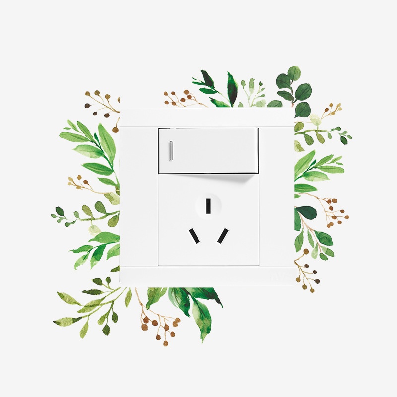 Green Plant Switch Wall Sticker DIY Personality Tropical Palm Leaf Socket Wall Sticker Modern Art Decal