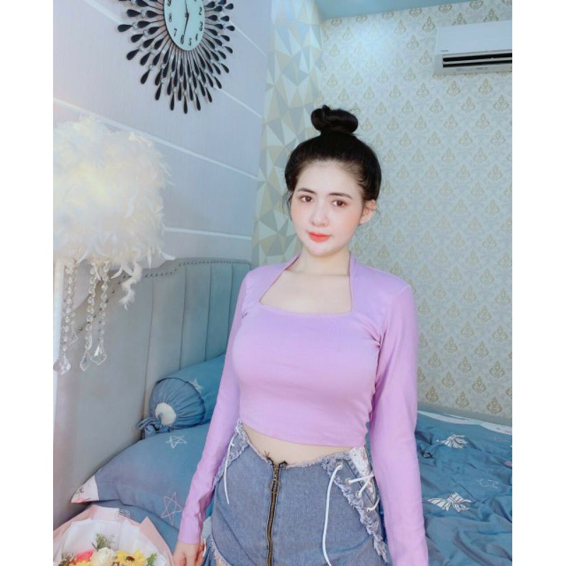 Áo croptop tay dài cao cấp