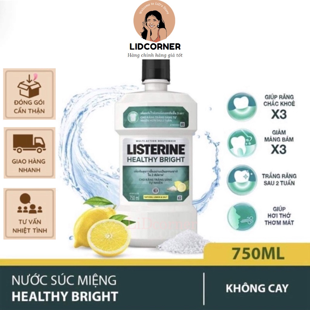 Nước súc miệng giúp răng trắng sáng tự nhiên Listerine Healthy Bright 750ML