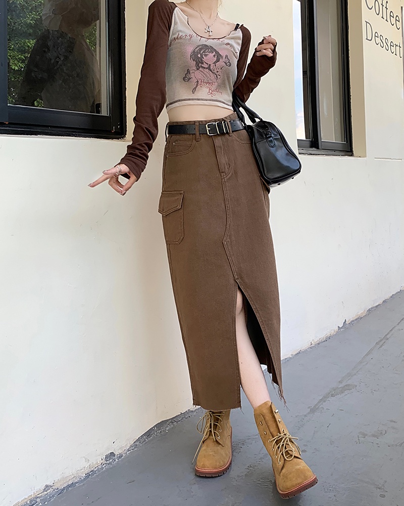 Chân Váy Denim Chữ A Lưng Cao Xẻ Tà Phong Cách Mới 56455