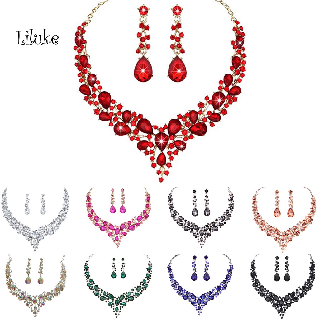 Bộ Vòng cổ + Đôi Khuyên Tai Thiết Kế Sang Trọng Phối Đá Nhân Tạo