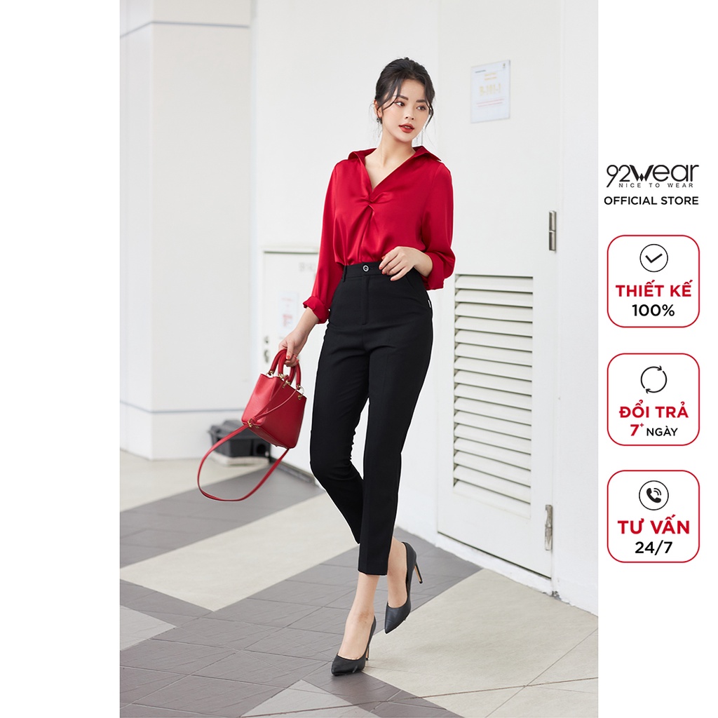 Quần tây nữ công sở 92WEAR ống bó kiểu dáng đơn giản, thanh lịch QOA1698