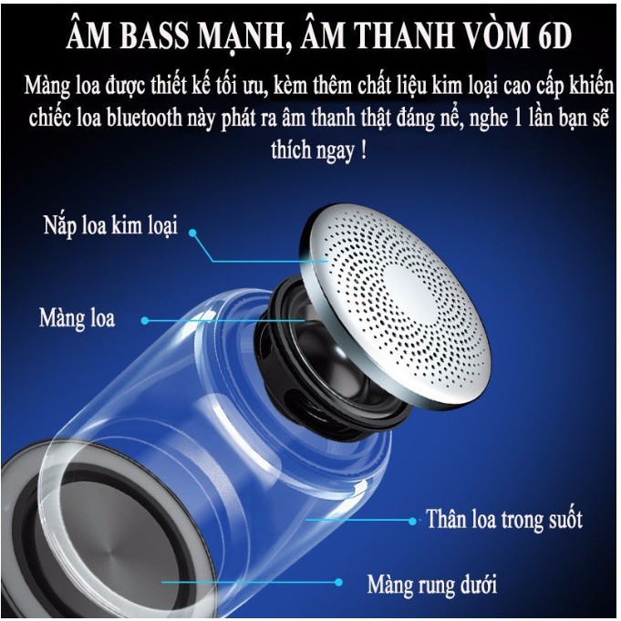 Loa bluetooth mini C7 600/1000mah, Loa blt mini trong suốt bass vòm tích hợp đèn LED hỗ trợ thẻ nhớ TF - BH 6 tháng