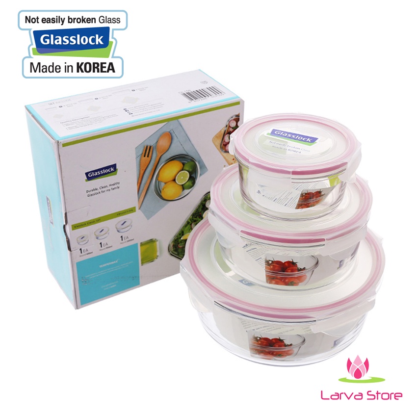 Bộ hộp thủy tinh cường lực Glasslock GL156 Hàn Quốc (400ml + 950ml + 2050ml) - Larva Store