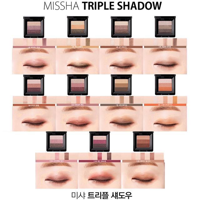 Combo 1 Set 4 Mút Tán Phấn Mắt + Phấn Mắt 3 Màu Missha Triple Eye Shadow