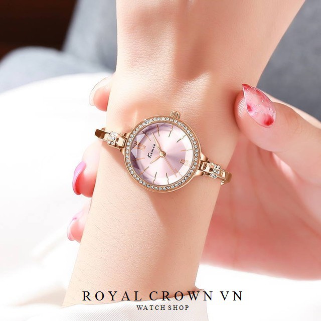 Đồng Hồ nữ thời trang KIMIO 6416 dây rút mặt tròn chống nước