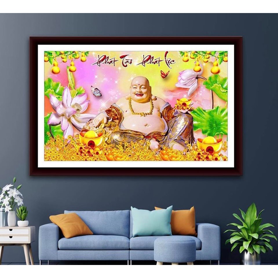 Tranh đính đá phật Phát Tài Phát Lộc VS180 (100x65cm)- chưa đính đá, không khung