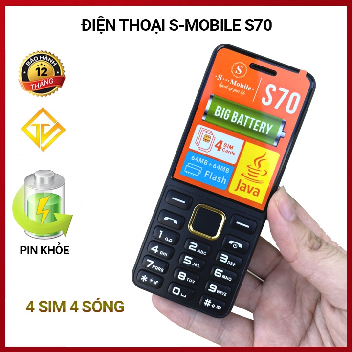 Điện thoại S-Mobile S70 , 4 Sim , Pin trâu , Phím mềm - Bảo hành 12 tháng