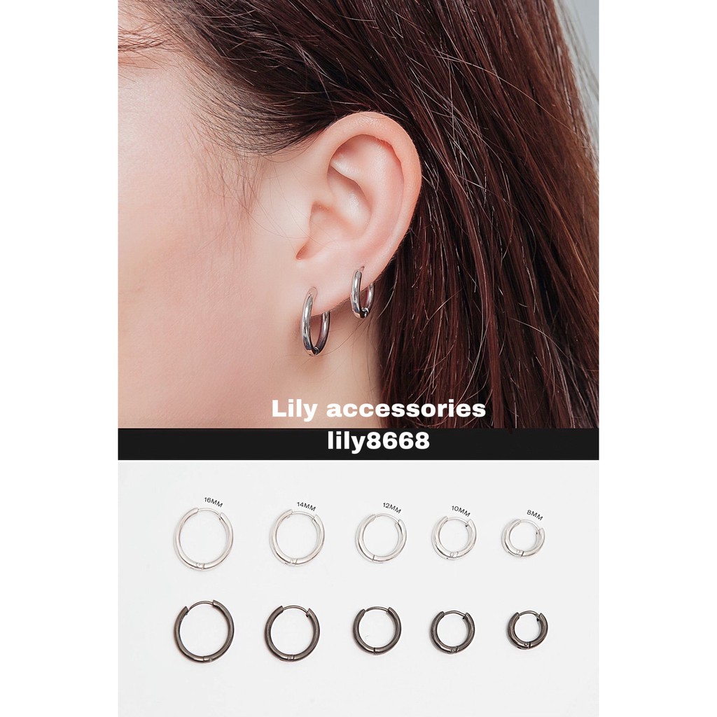 Classic Hoop Earring khuyên tai titan tròn không gỉ không đen không dị ứng nam nữ unisex