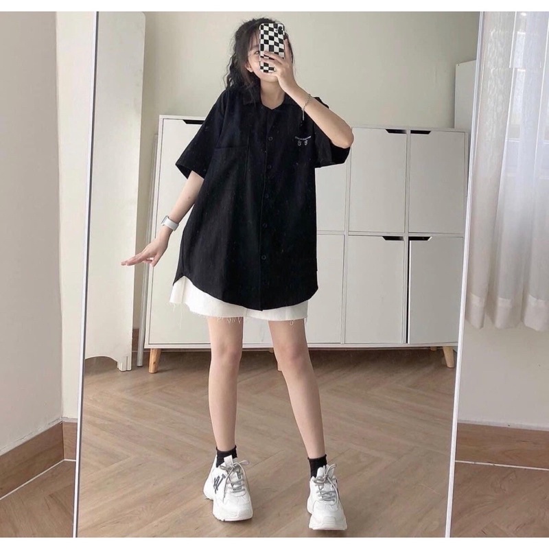 Áo Sơ Mi Cộc Youre Hình Thêu Chữ Xịn Sò🌸 Somi Kiểu Form Rộng Tay Lỡ Học Sinh Phong Cách Đường Phố Hàn Quốc Ulzzang Hot🌸