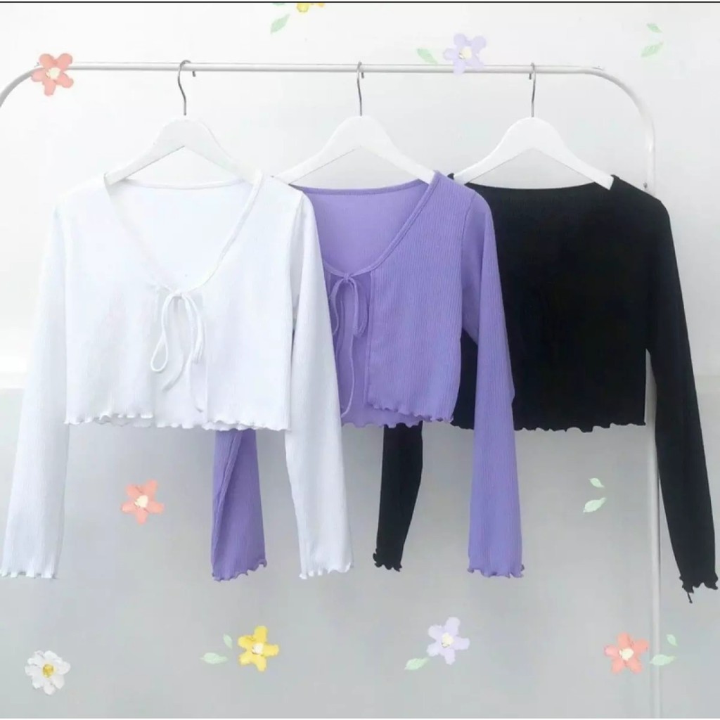 Áo Kiểu croptop tay dài Thun Gân Áo Khoác Cardigan Hàn Quốc Hot Trend Cực Xinh TTVA0011