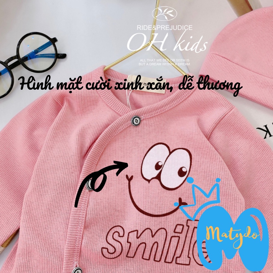 Quần áo thun gân mềm mại đồ bộ áo quần dài tay cho bé trai bé gái nằm điều hòa tặng kèm mũ củ tỏi SMILE