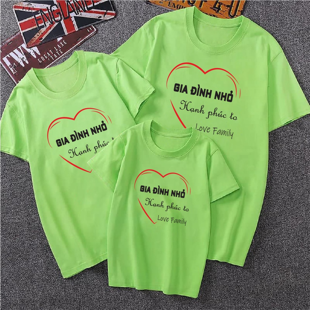 Áo thun cotton nam nữ, áo gia đình in GIA ĐÌNH NHỎ HẠNH PHÚC TO dày dặn, co giãn tốt