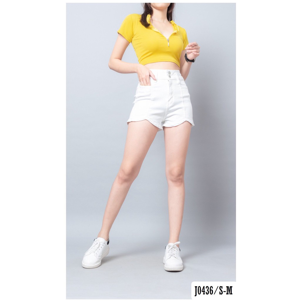 Quần Short Jean Trắng Lưng Siêu Cao J0436