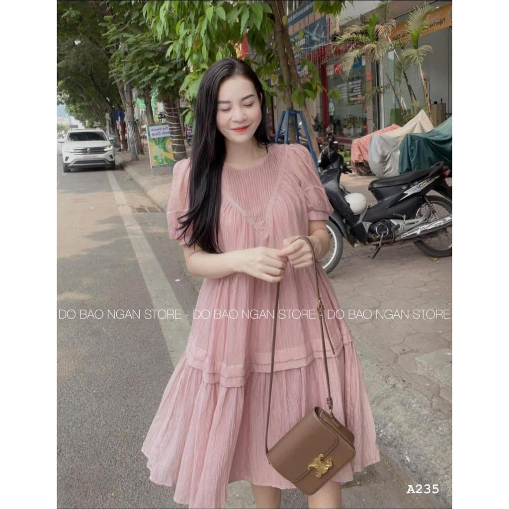 Váy bầu , đầm bầu xinh thiết kế tơ cổ xếp ly bánh bèo dáng babydoll 2 màu xinh xắn mã mới siêu hot