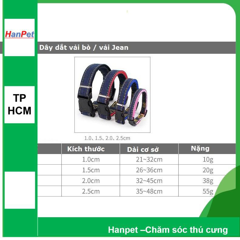 Hanpet.GV- Vòng cổ chó Vải bò- Vòng cổ 3 lớp bền chắc cho chó và mèo (không kèm dây dắt)