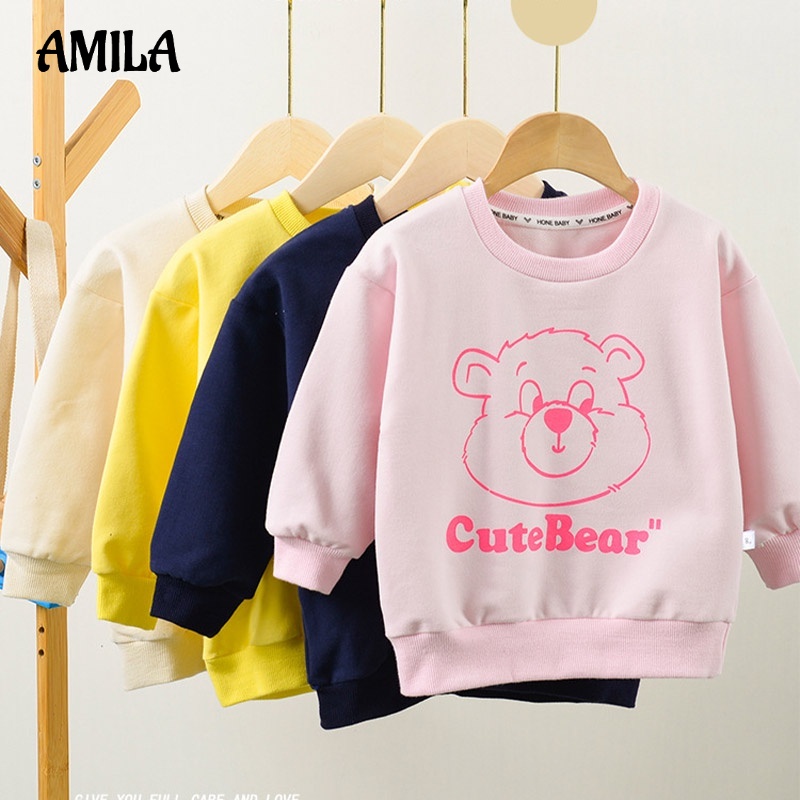 Áo thun AMILA tay dài in họa tiết hoạt hình dễ thương thời trang cho bé trai và gái