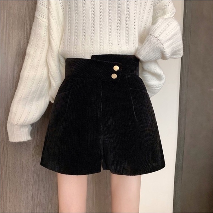 Quần short lưng cao ống rộng màu trơn thời trang Hàn Quốc